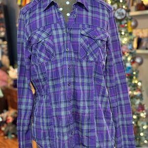 Anchor Blue Purple Pink Cotton Plaid Button Down Shirt large or xl